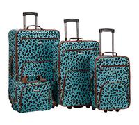 Rockland Jungle Softside Upright Luggage Set, Blue Leopard, 4-Piece Set (14/29/24/28), Jungle Softside Upright Luggage Set