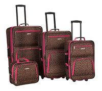 Rockland Jungle Softside Upright Luggage Set, Pink Leopard, 4-Piece Set (14/29/24/28), Jungle Softside Upright Luggage Set
