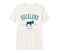 Rockland Maine USA with Moose Design Souvenir Premium T-Shirt