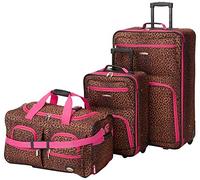 Rockland Vara Softside Upright Luggage, PINKLEOPARD, 3-Piece Set (20/22/28), PINKLEOPARD, One Size, Melbourne Hardside Expandable Spinner Wheel Luggage