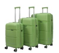 Rocklands® Lightweight 4 Wheel Expandable PP Hard Shell Suitcase Travel Trolley Luggage Set with TSA Lock (Light Green, 3 Piece Set (S+M+L))