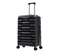 Rocklands London Suitcase Medium 25 Inch Hard Shell Lightweight Checked Luggage with 360° Rubber Spinner Wheels Durable Travel Case Telescopic Handle, TSA Lock (Black)