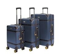 Rocklands London® Vintage Suitcase 4 Wheel Spinner TSA Approved Lock- PC Hard Shell Luggage Aluminium Handle (Navy, Full Set /3pcs (S+M+L))