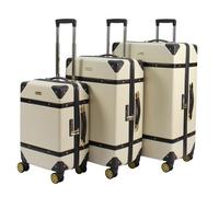 Rocklands London® Vintage Suitcase 4 Wheel Spinner TSA Approved Lock- PC Hard Shell Luggage Aluminium Handle (Cream, Full Set /3pcs (S+M+L))