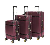 Rocklands London® Vintage Suitcase 4 Wheel Spinner TSA Approved Lock- PC Hard Shell Luggage Aluminium Handle (Burgundy, Full Set /3pcs (S+M+L))