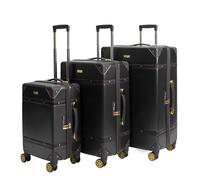 Rocklands London® Vintage Suitcase 4 Wheel Spinner TSA Approved Lock- PC Hard Shell Luggage Aluminium Handle (Black, Full Set /3pcs (S+M+L))