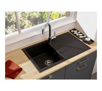 Rocklite Bredon Single Bowl Inset Black Composite Kitchen Sink with Reversible Drainer