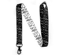 RockNerdy - Musical Notes Lanyard Keychain with Metal Clasp - Music Symbols ID Lanyard for Keys Whistle Passport Name Tag - ID Holder for Music Teacher Student Musician Gifts (Reversible Black/White)
