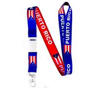 RockNerdy - Puerto Rico Flag Reversible Lanyard Keychain w/ Quick Release Snap Buckle & Metal Clasp - ID Lanyard for Keys Badges USB - ID Holder Keychain for Women Men Kids (Blue or Red, 1 Lanyard)