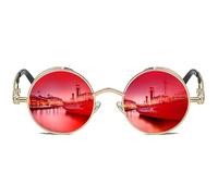 ROCKNIGHT Gothic Steampunk Round Polarized UV400 Protection Sunglasses Unisex Street Outdoor, Golden Frame/Red Lens, Medium