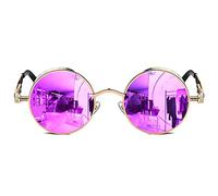 ROCKNIGHT Gothic Steampunk Round Polarized UV400 Protection Sunglasses Unisex Street Outdoor, Golden Frame/Pink-purple Lens, Medium