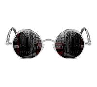 ROCKNIGHT Gothic Steampunk Round Polarized UV400 Protection Sunglasses Unisex Street Outdoor, Silver Frame/Grey Lens(not Mirrored), Medium