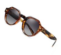 ROCKNIGHT HD Driving Polarized Sunglasses for Mens Retro Round Sunglasses Tortoise Acetate Frame Grey Gradient Sunglasses Fashion