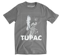 Rockoff Trade Men's Tupac Praying T-Shirt, Grey (Charcoal), Large (Manufacturer Size:Large)
