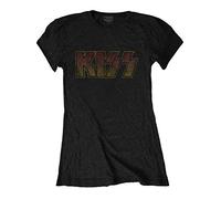 Rockoff Trade Women's Kiss Classic Logo Vintage T-Shirt, Black, 16