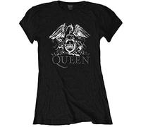 Rockoff Trade Women's Queen Crest Logo Diamante T-Shirt, Black (Black Black), 12