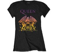 Rockoff Trade Women's Queen Gradient Crest Regular Fit Crew Neck Short Sleeve T - Shirt, Black (Black Black), 14 (Manufacturer Size:X-Large)