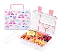rockpapa 5 Compartment Bento Lunch Box for Kids, Leak Proof, Dishwasher Safe, BPA Free Materials, Snack Bento Box with Utensils, Ideal Portion Size for Boys Girls Ages 3+ (White Rainbow)