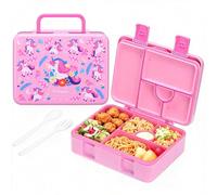 rockpapa 5 Compartment Bento Lunch Box for Kids, Leak Proof, Dishwasher Safe, BPA Free Materials, Snack Bento Box with Utensils, Ideal Portion Size for Boys Girls Ages 3+ (Pink Unicorn)