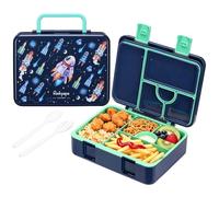 Rockpapa 5 Compartment Bento Lunch Box for Kids, Leak Proof, Dishwasher Safe, BPA Free Materials, Snack Bento Box with Utensils, Ideal Portion Size for Boys Girls Ages 3+ (Blue Rocket)