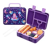 rockpapa 5 Compartment Bento Lunch Box for Kids, Leak Proof, Dishwasher Safe, BPA Free Materials, Snack Bento Box with Utensils, Ideal Portion Size for Boys Girls Ages 3+ (Purple Mermaid)