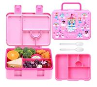 rockpapa 5 Compartment Bento Lunch Box for Kids, Leak Proof, Dishwasher Safe, BPA Free Materials, Snack Bento Box with Utensils, Ideal Portion Size for Boys Girls Ages 3+ (Pink Fairies)