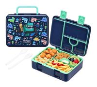 rockpapa 5 Compartment Bento Lunch Box for Kids, Leak Proof, Dishwasher Safe, BPA Free Materials, Snack Bento Box with Utensils, Ideal Portion Size for Boys Girls Ages 3+ (Blue Dinosaur)