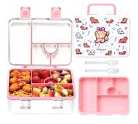 rockpapa 5 Compartment Bento Lunch Box for Kids, Leak Proof, Dishwasher Safe, BPA Free Materials, Snack Bento Box with Utensils, Ideal Portion Size for Boys Girls Ages 3+ (White Pets)