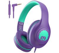 Rockpapa C24 Kids Headphones with Microphone, Lightweight Foldable Corded Headphones with 3.5mm Jack Cable for Boys & Girls, Youth Purple & Green
