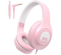 Rockpapa C24 On-Ear Wired Headphones With Microphone - Lightweight Foldable Corded With No-Tangle 3.5mm Jack, Stereo Bass for Computer, Laptop, Tablet, Phone - Pink White