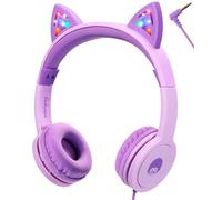 Rockpapa Cat Ear Headphones for Kids Girls Boys with LED Light Up, 85dB Volume Limited, 3.5mm Aux Jack, Kids Headphones Wired for Gifts/School/Tablet/PC/Travel, Purple