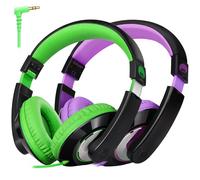 Rockpapa Comfort Kids Headphones for School, Lightweight Childrens Boys Girls Teens Over-Ear Headphones Wired 3.5mm for CD DVD Player Tablet Phone Travel Black/Green+Black/Purple