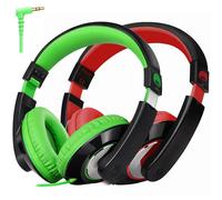 Rockpapa Comfort Kids Headphones for School, Lightweight Childrens Boys Girls Teens Over-Ear Headphones Wired 3.5mm for CD DVD Player Tablet Phone Travel Black/Green+Black/Red