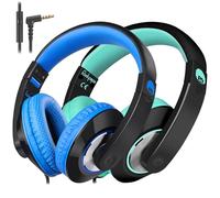 Rockpapa Comfort+ Kids Headphones with Microphone, Boys Girls Student Over-Ear Headphones Wired for School Classroom Laptop PC Computer Tablet Black/Blue+Black/Teal