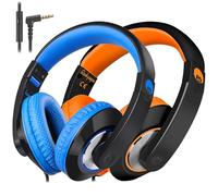 Rockpapa Comfort+ Kids Headphones with Microphone, Boys Girls Student Over-Ear Headphones Wired for School Classroom Laptop PC Computer Tablet Black/Blue+Black/Orange