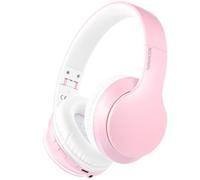 Rockpapa E7 Bluetooth Headphones Over Ear, Wireless Headphones with Microphone & HiFi Stereo, Foldable, Lightweight, Wireless Wired Headphones for School/Work/Phone/PC/TV, Pink White