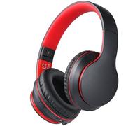 Rockpapa E7 Wireless Headphones Over Ear, Kids Bluetooth Headphones with Microphone, Foldable Hi-Fi Stereo, Wireless Wired Headphones for Phone/PC/TV, for Kids Childrens Boys Adult, Black Red