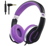 RockPapa Folding Adjustable Stereo Portable Wired Headphones with In-Line Microphone, Black Purple
