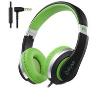 Rockpapa I20 Wired Headphones, Wired Headset On Ear Stereo Head phones with Microphone for Kids Children Adult, Adjustable Headband, Foldable Headphones for Travel/PC/Mac/Laptop/Phone (Black Green)