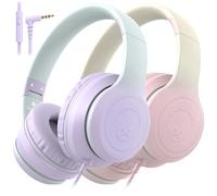 rockpapa L22 Wired Headphones for Kids Girls Boys Women with Microphone, Foldable Stereo 3.5mm Corded Headphones for School Classroom Chromebooks Computer Laptop Phone Airplane (Purple+Pink)