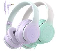 rockpapa L22 Wired Headphones for Kids Girls Boys Women with Microphone, Foldable Stereo 3.5mm Corded Headphones for School Classroom Chromebooks Computer Laptop Phone Airplane (Purple+Teal)
