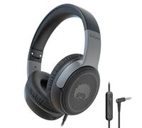 Rockpapa Share 1 Kids Headphones Wired with Microphone, 85/94dB Volume Limited, Sharing Function, Foldable, Adjustable, Childrens Headphones Over Ear for School/Travel/Phone/PC/MP3, Grey Black
