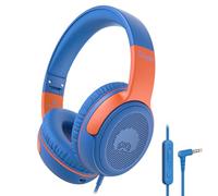 Rockpapa Share 1 Kids Headphones Wired with Microphone, 85/94dB Volume Limited, Sharing Function, Foldable, Adjustable, Childrens Headphones Over Ear for School/Travel/Phone/PC/MP3, Blue Orange