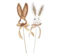 RockParty 2 Easter Bunny Pick Decorations - White & Brown Rabbit on Stick with Ribbon for Egg Hunts, Bonnet Crafts & Spring Decor (41cm)