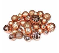 RockParty 36-Piece Copper & Blush Christmas Bauble Ornament Set - Shatterproof Rose Gold Baubles with Glitter, Matte, and Patterned Finishes for Tree Decorating