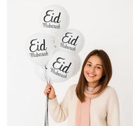 RockParty Eid Mubarak Balloons - 60 Whie Latex Balloons | Islamic Eid Party Decorations for Ramadan, Eid al-Fitr, Eid al-Adha | Muslim Celebration Supplies
