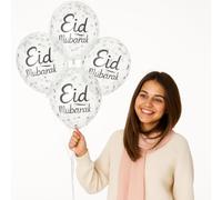 RockParty Eid Mubarak Balloons - 80 Silver Latex Balloons | Islamic Eid Party Decorations for Ramadan, Eid al-Fitr, Eid al-Adha | Muslim Celebration Supplies