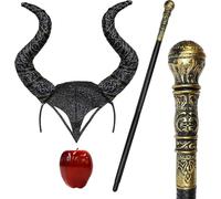 RockParty Fantasy Frights Evil Witch Costume Accessories for Women - Gothic Black Horn Headband & Red Apple Prop Set | Fairytale Villain Cosplay Fancy Dress for Halloween Parties & Photo Shoots