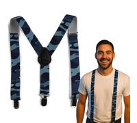 RockParty Grey & Black Army Braces - Adjustable Unisex Y-Back Suspenders for Adults & Kids - Military Camo Fancy Dress & Costume Accessory with Strong Clips