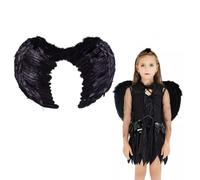 RockParty Kids Feather Wings - Small Angel, Fairy or Devil Costume Accessory for Halloween, Nativity, Princess Parties & Fancy Dress (Black)